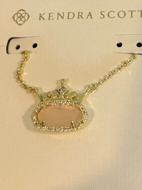 Kendra Scott Gold Crown Pendant Necklace with blush colored stone